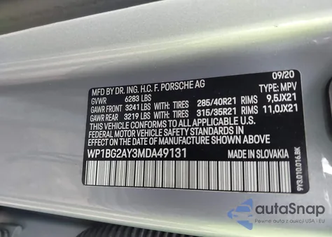 2021 Porsche Cayenne Coupe Gts z USA, uszkodzony, nr VIN WP1BG2AY3MDA49131